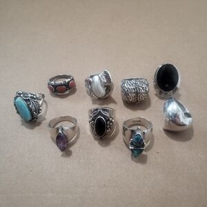 Lot of Nine Vintage Sterling Silver Rings Size 5-7